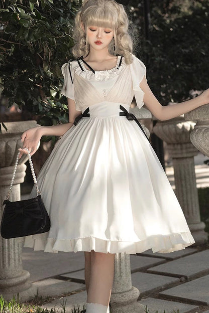 Gothic Lolita Dress - Moonlight March Chiffon, White, Sweet Style, Ruffled - additional product view 3