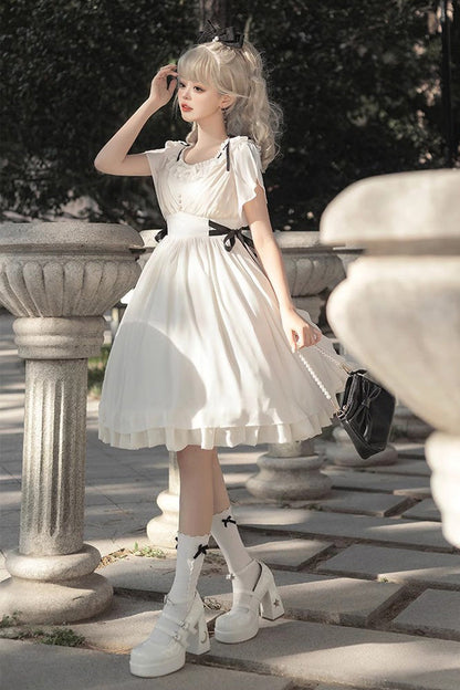 Gothic Lolita Dress - Moonlight March Chiffon, White, Sweet Style, Ruffled - additional product view 7