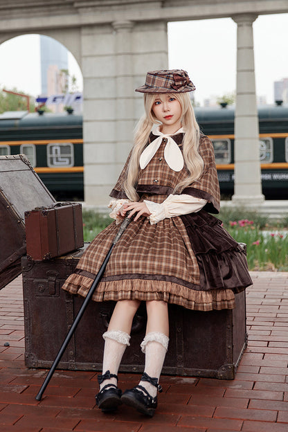 Gothic Lolita Dress - Morning Tune, Brown, High Waist, Ruffled, Printed - additional product view 2
