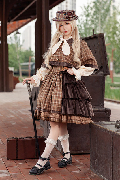 Gothic Lolita Dress - Morning Tune, Brown, High Waist, Ruffled, Printed - additional product view 3