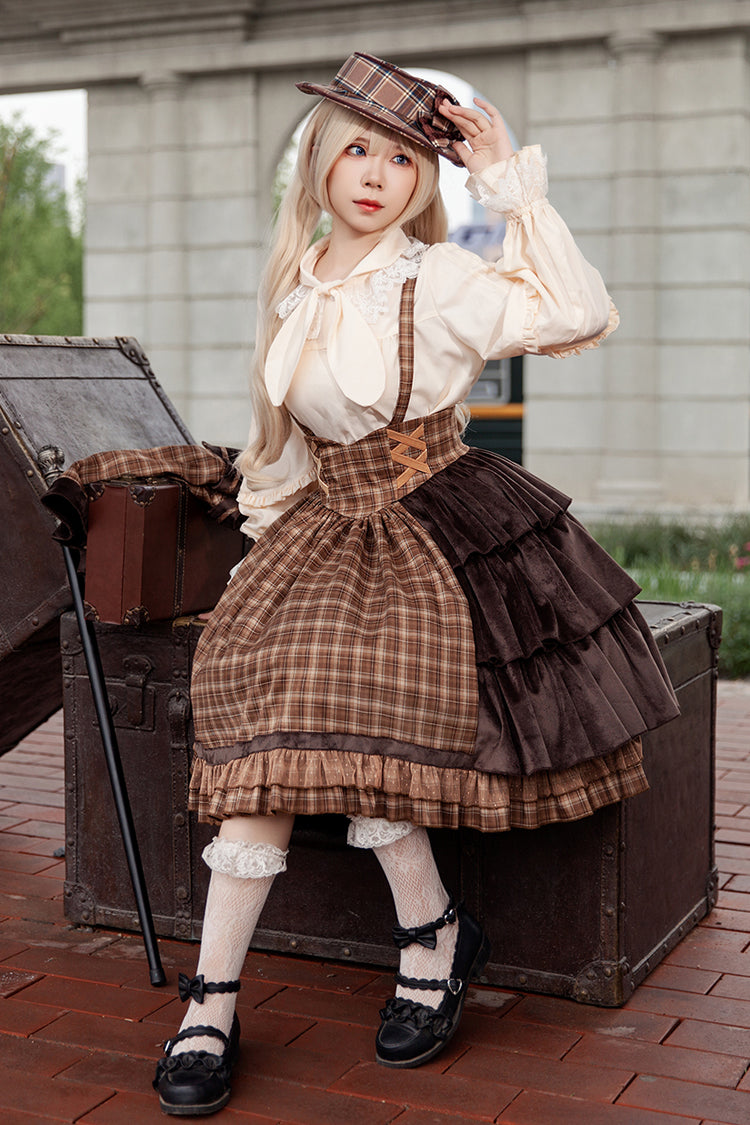 Gothic Lolita Dress - Morning Tune, Brown, High Waist, Ruffled, Printed - additional product view 4