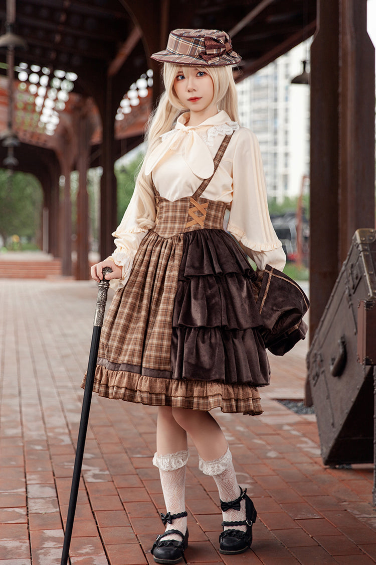 Gothic Lolita Dress - Morning Tune, Brown, High Waist, Ruffled, Printed - additional product view 5