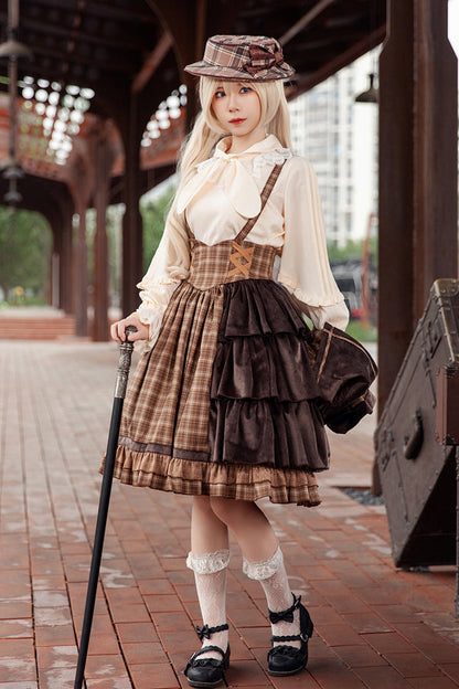 Gothic Lolita Dress - Morning Tune, Brown, High Waist, Ruffled, Printed - additional product view 5
