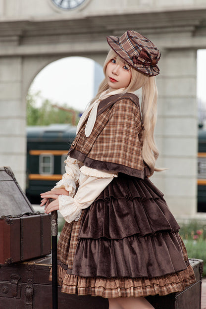 Gothic Lolita Dress - Morning Tune, Brown, High Waist, Ruffled, Printed - additional product view 8