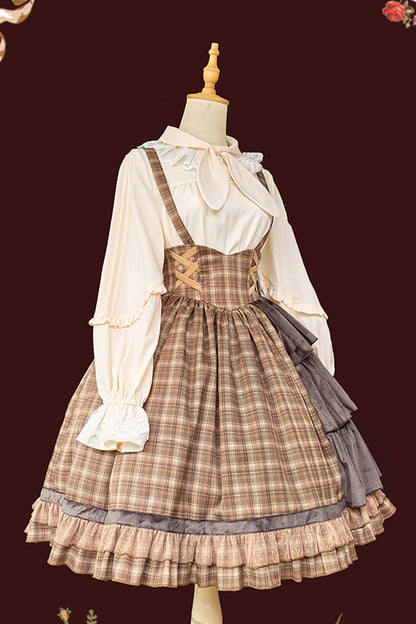 Gothic Lolita Dress - Morning Tune, Brown, High Waist, Ruffled, Printed - additional product view 11