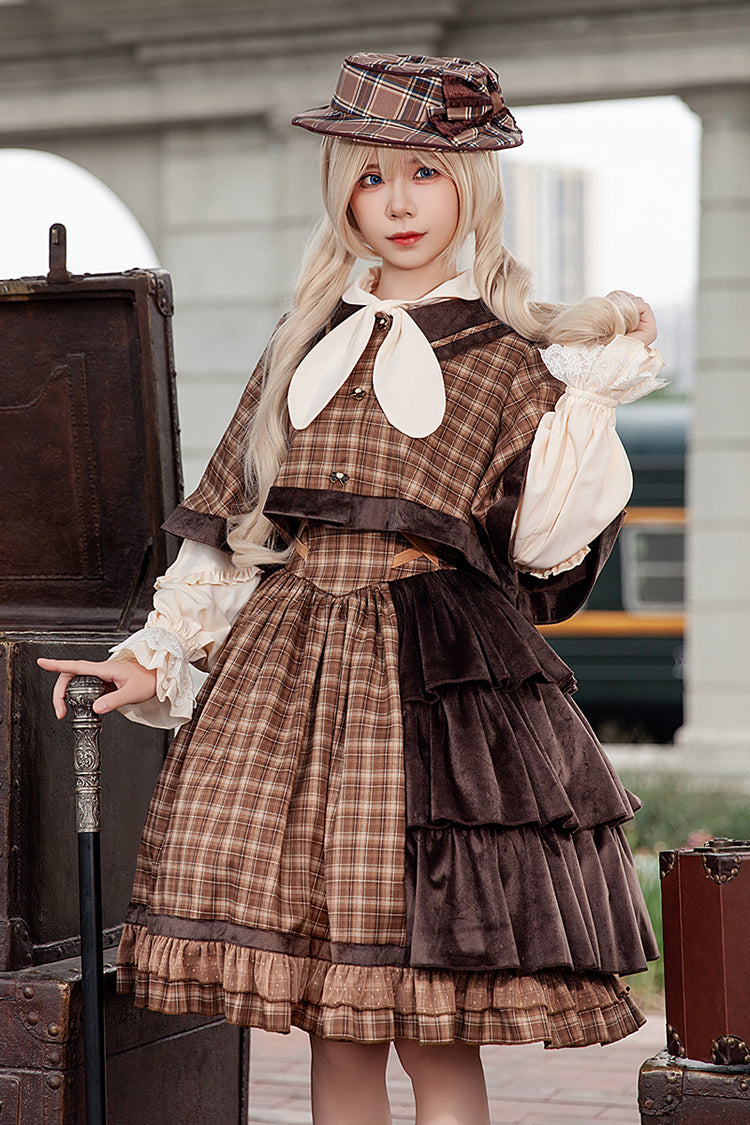 Gothic Lolita Dress - Morning Tune, Brown, High Waist, Ruffled, Printed - main product image