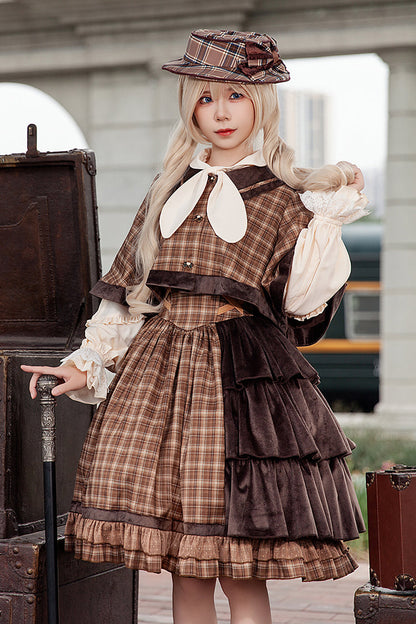 Gothic Lolita Dress - Morning Tune, Brown, High Waist, Ruffled, Printed - main product image
