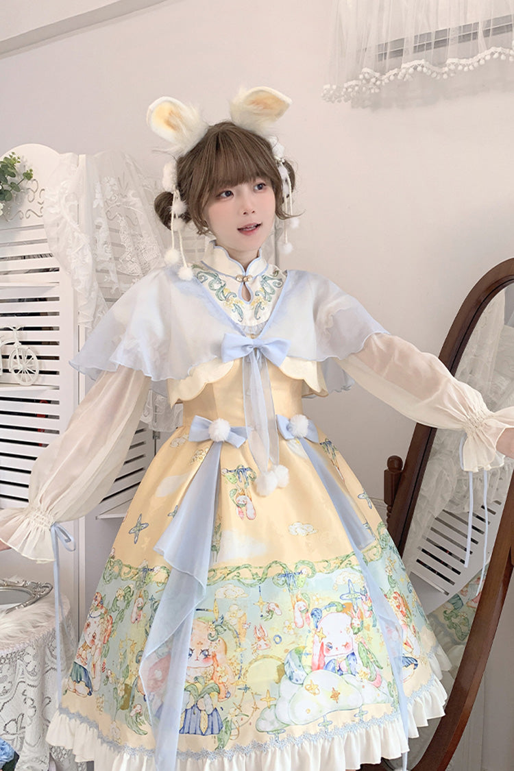 Gothic Lolita Dress - Multi-color Fairy Rabbit Print, Multi-Color, Sweet Style, Bow Detail - additional product view 2
