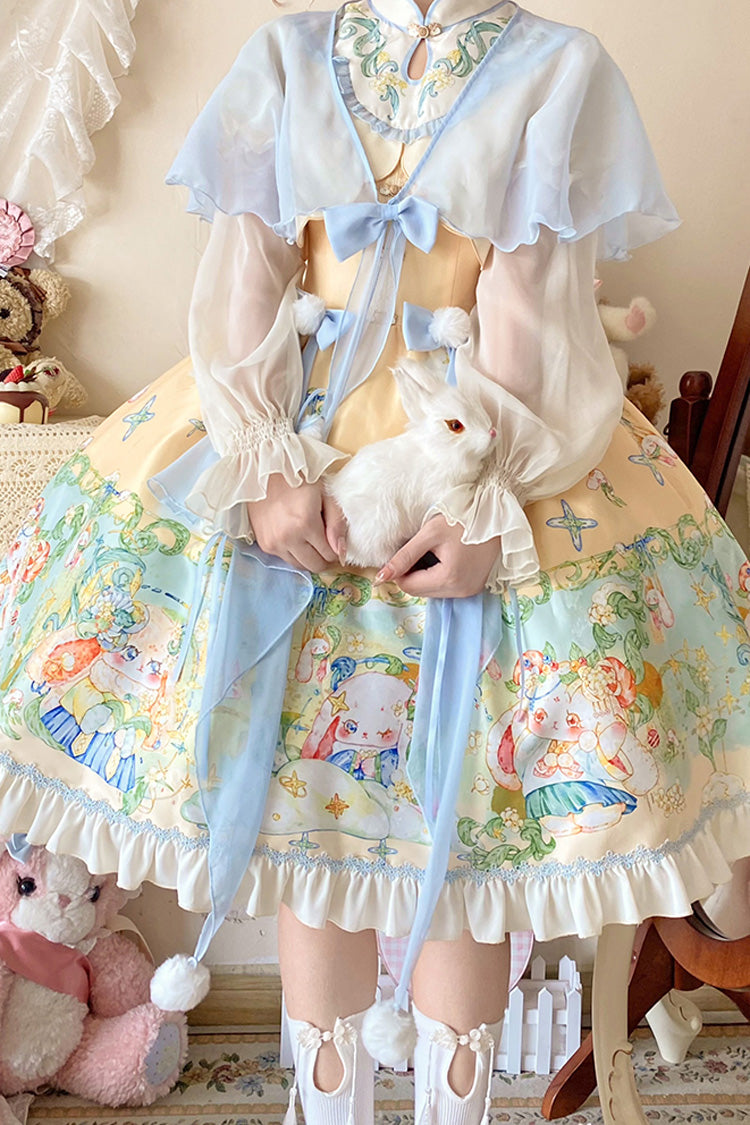 Gothic Lolita Dress - Multi-color Fairy Rabbit Print, Multi-Color, Sweet Style, Bow Detail - additional product view 3