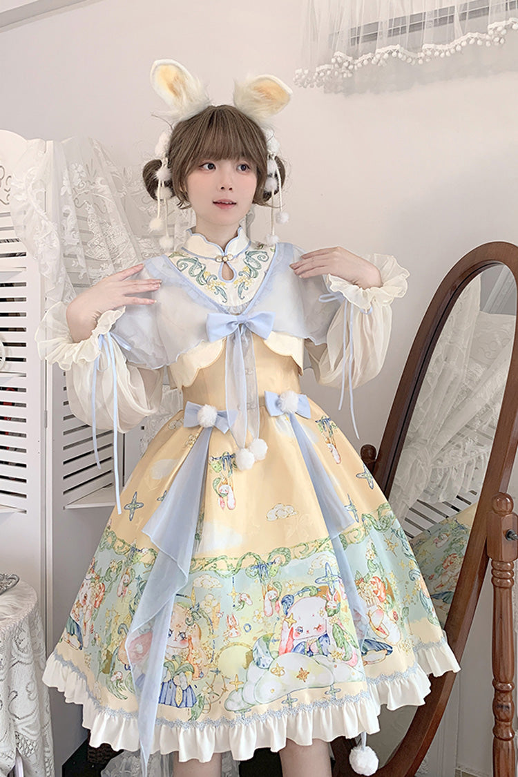 Gothic Lolita Dress - Multi-color Fairy Rabbit Print, Multi-Color, Sweet Style, Bow Detail - additional product view 4
