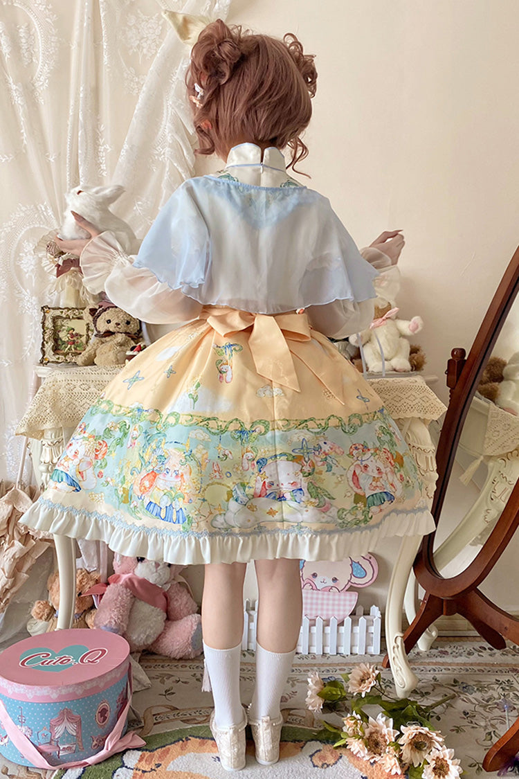 Gothic Lolita Dress - Multi-color Fairy Rabbit Print, Multi-Color, Sweet Style, Bow Detail - additional product view 5