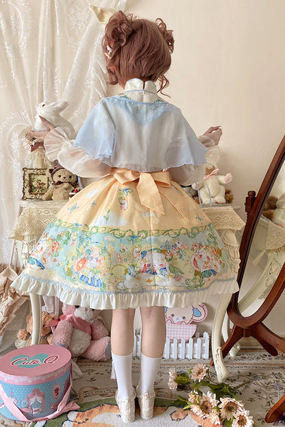 Gothic Lolita Dress - Multi-color Fairy Rabbit Print, Multi-Color, Sweet Style, Bow Detail - additional product view 5