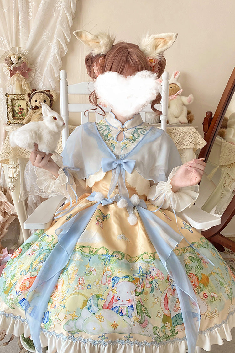 Gothic Lolita Dress - Multi-color Fairy Rabbit Print, Multi-Color, Sweet Style, Bow Detail - additional product view 6