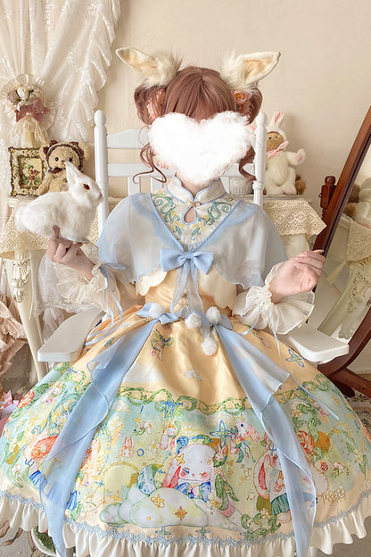 Gothic Lolita Dress - Multi-color Fairy Rabbit Print, Multi-Color, Sweet Style, Bow Detail - additional product view 6