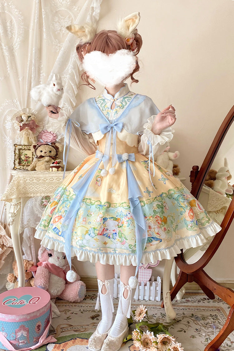 Gothic Lolita Dress - Multi-color Fairy Rabbit Print, Multi-Color, Sweet Style, Bow Detail - additional product view 7