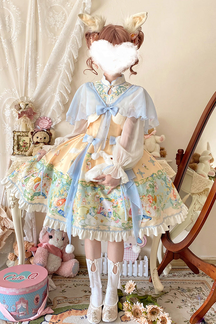 Gothic Lolita Dress - Multi-color Fairy Rabbit Print, Multi-Color, Sweet Style, Bow Detail - additional product view 8
