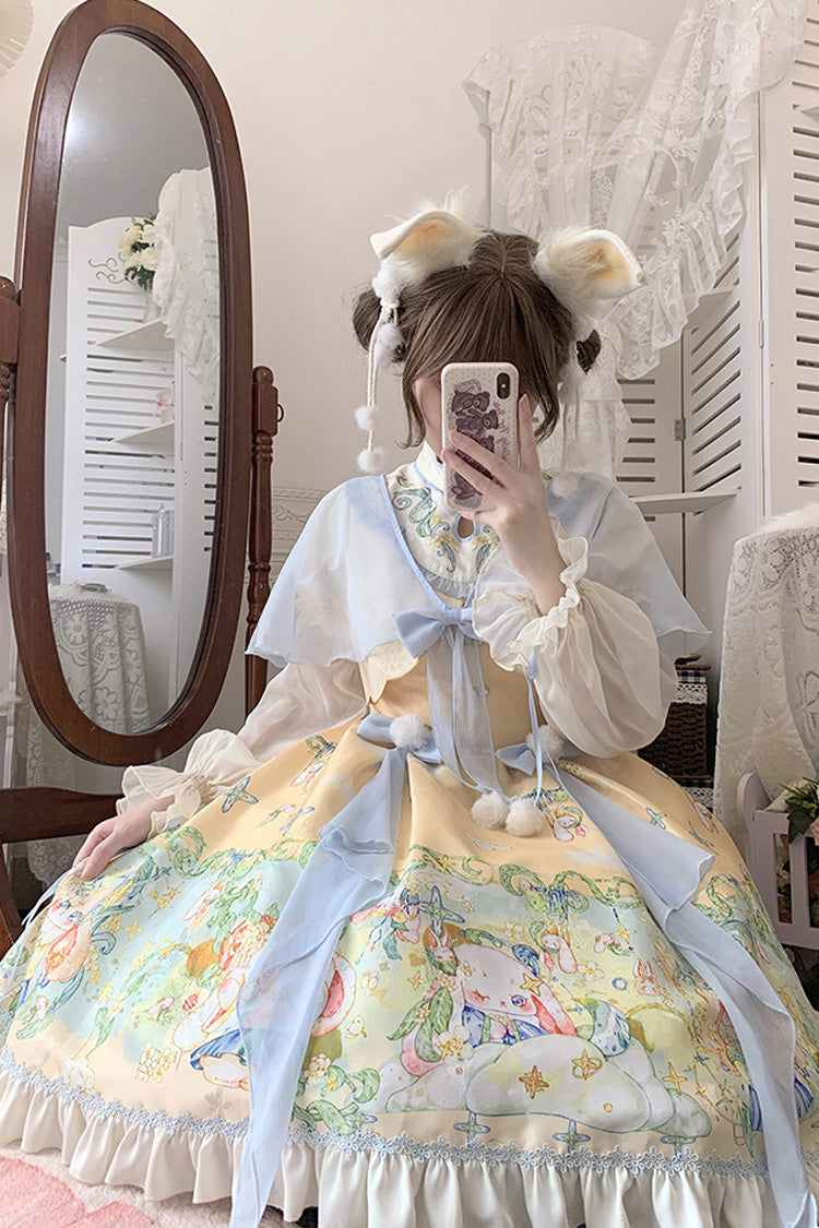 Gothic Lolita Dress - Multi-color Fairy Rabbit Print, Multi-Color, Sweet Style, Bow Detail - additional product view 9
