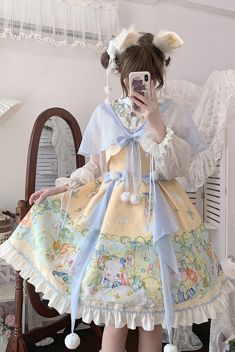 Gothic Lolita Dress - Multi-color Fairy Rabbit Print, Multi-Color, Sweet Style, Bow Detail - additional product view 10