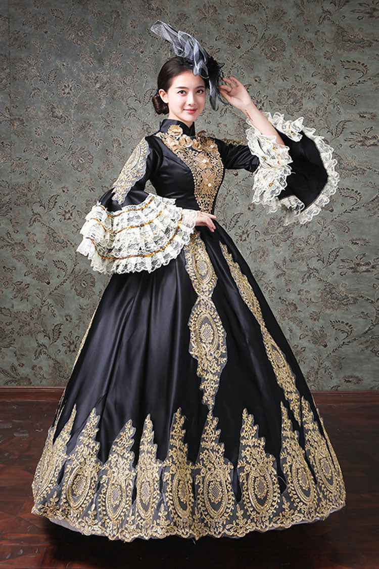 Gothic Lolita Dress - Multi-layer Half Sleeves Trumpet, 2 Colors, High Waist, Printed - additional product view 2