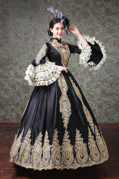 Gothic Lolita Dress - Multi-layer Half Sleeves Trumpet, 2 Colors, High Waist, Printed - additional product view 2