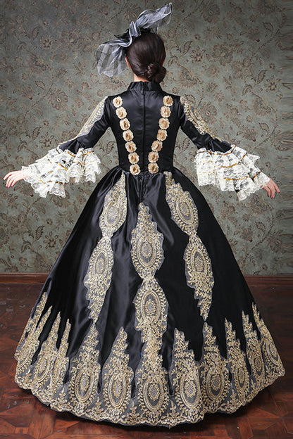 Gothic Lolita Dress - Multi-layer Half Sleeves Trumpet, 2 Colors, High Waist, Printed - additional product view 3