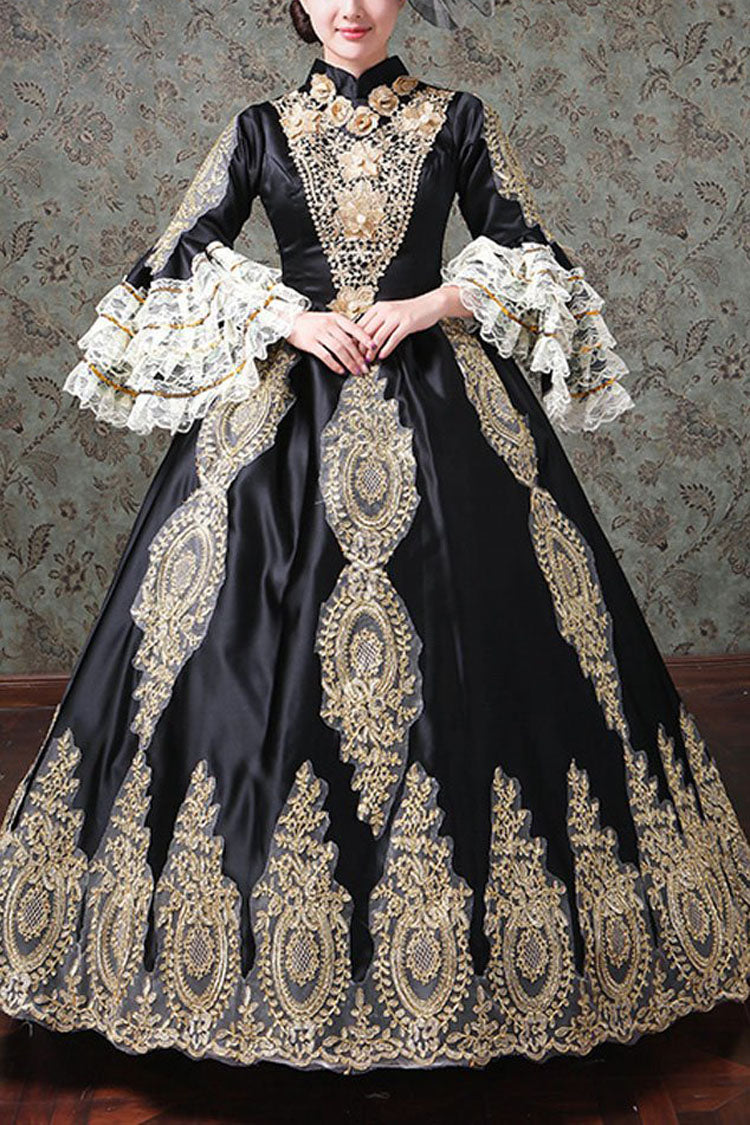 Gothic Lolita Dress - Multi-layer Half Sleeves Trumpet, 2 Colors, High Waist, Printed - main product image