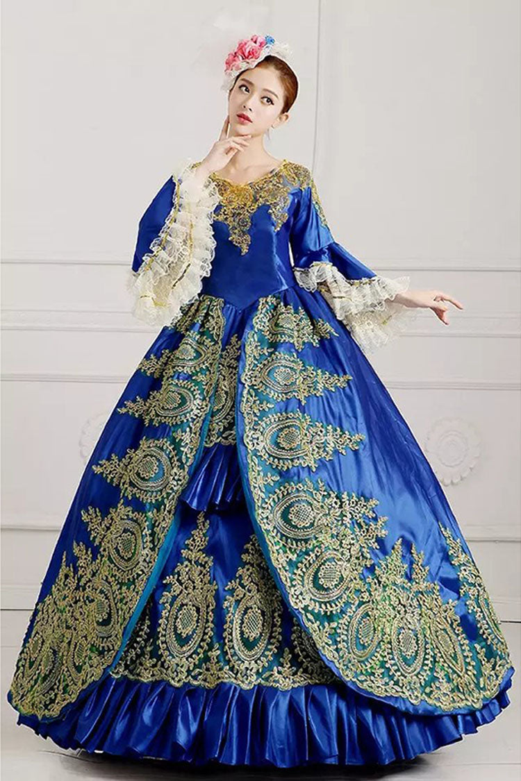 Gothic Lolita Dress - Multi-layer Half Sleeves Trumpet, 4 Colors, High Waist, Embroidered - S Blue / M Blue / L Blue option