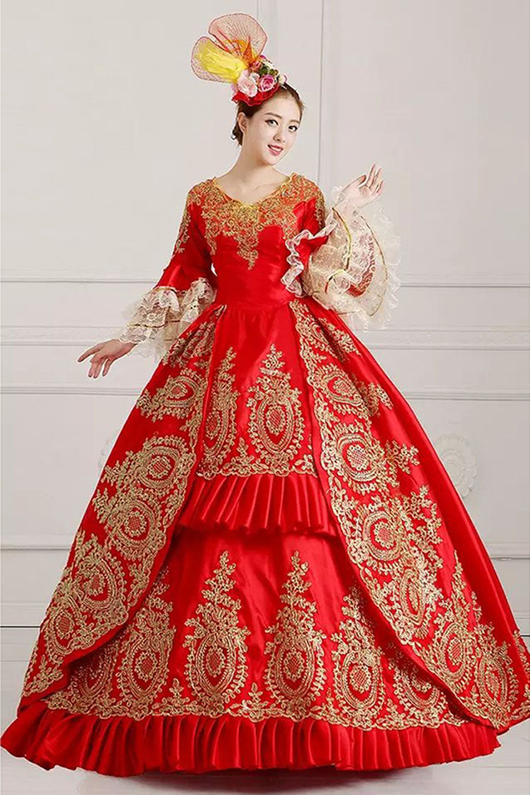 Gothic Lolita Dress - Multi-layer Half Sleeves Trumpet, 4 Colors, High Waist, Embroidered - S Red / M Red / L Red option
