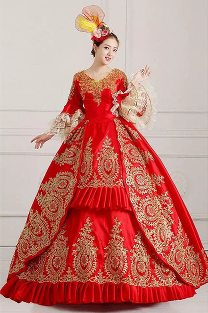 Gothic Lolita Dress - Multi-layer Half Sleeves Trumpet, 4 Colors, High Waist, Embroidered - S Red / M Red / L Red option