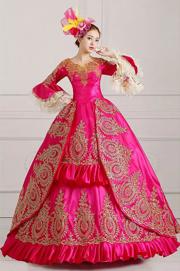 Gothic Lolita Dress - Multi-layer Half Sleeves Trumpet, 4 Colors, High Waist, Embroidered - S Rose / M Rose / L Rose option