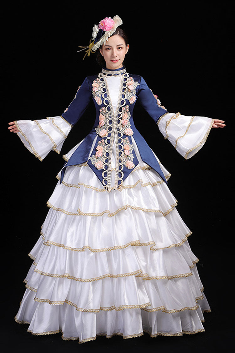 Gothic Lolita Dress - Multi-layer Hime Sleeves High, 2 Colors, High Waist, Victorian Style - S Blue / M Blue / L Blue option