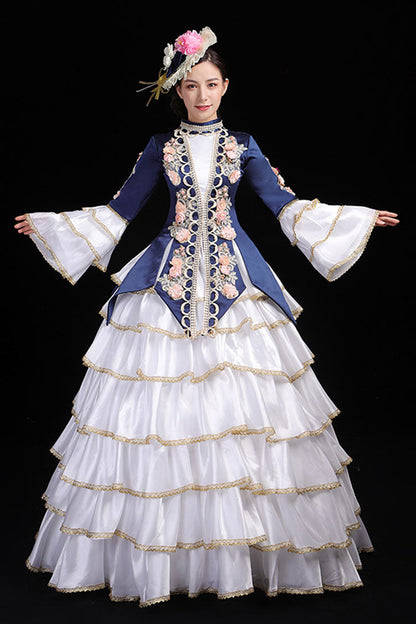 Gothic Lolita Dress - Multi-layer Hime Sleeves High, 2 Colors, High Waist, Victorian Style - S Blue / M Blue / L Blue option