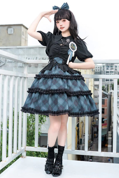 Gothic Lolita Dress - Multi-layer Margaret Plaid Print, 4 Colors, Plaid, Sweet Style - additional product view 2