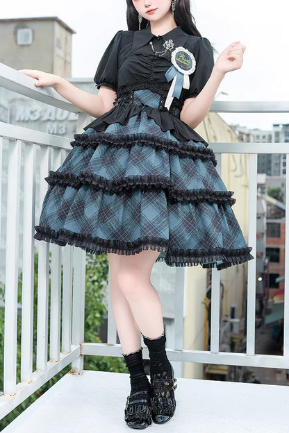 Gothic Lolita Dress - Multi-layer Margaret Plaid Print, 4 Colors, Plaid, Sweet Style - main product image