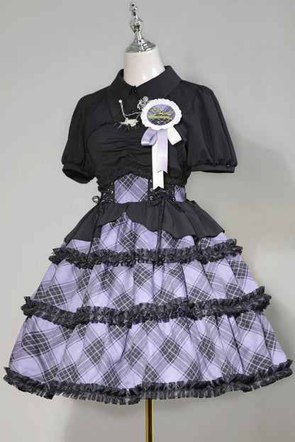 Gothic Lolita Dress - Multi-layer Margaret Plaid Print, 4 Colors, Plaid, Sweet Style - S Purple / M Purple / L Purple option