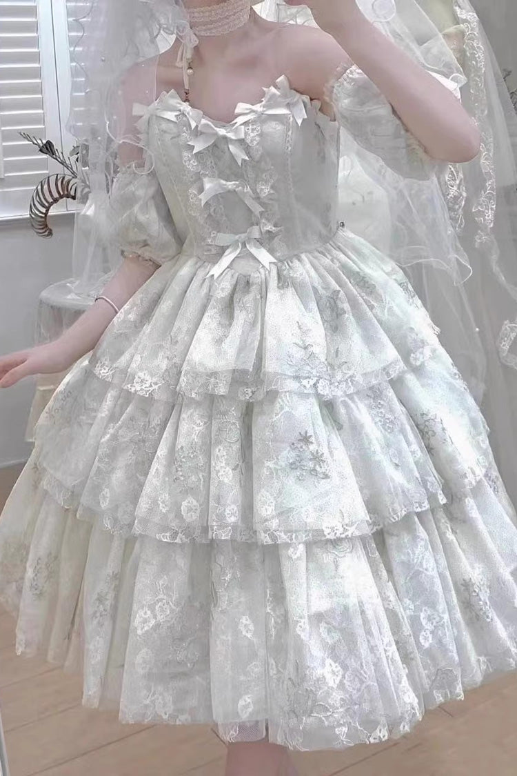 Gothic Lolita Dress - Multi-layer Print Hanayome, White, Sweet Style, Bow Detail, Printed - additional product view 2