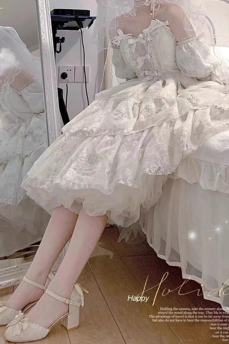 Gothic Lolita Dress - Multi-layer Print Hanayome, White, Sweet Style, Bow Detail, Printed - additional product view 4