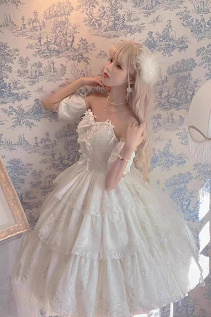 Gothic Lolita Dress - Multi-layer Print Hanayome, White, Sweet Style, Bow Detail, Printed - additional product view 5