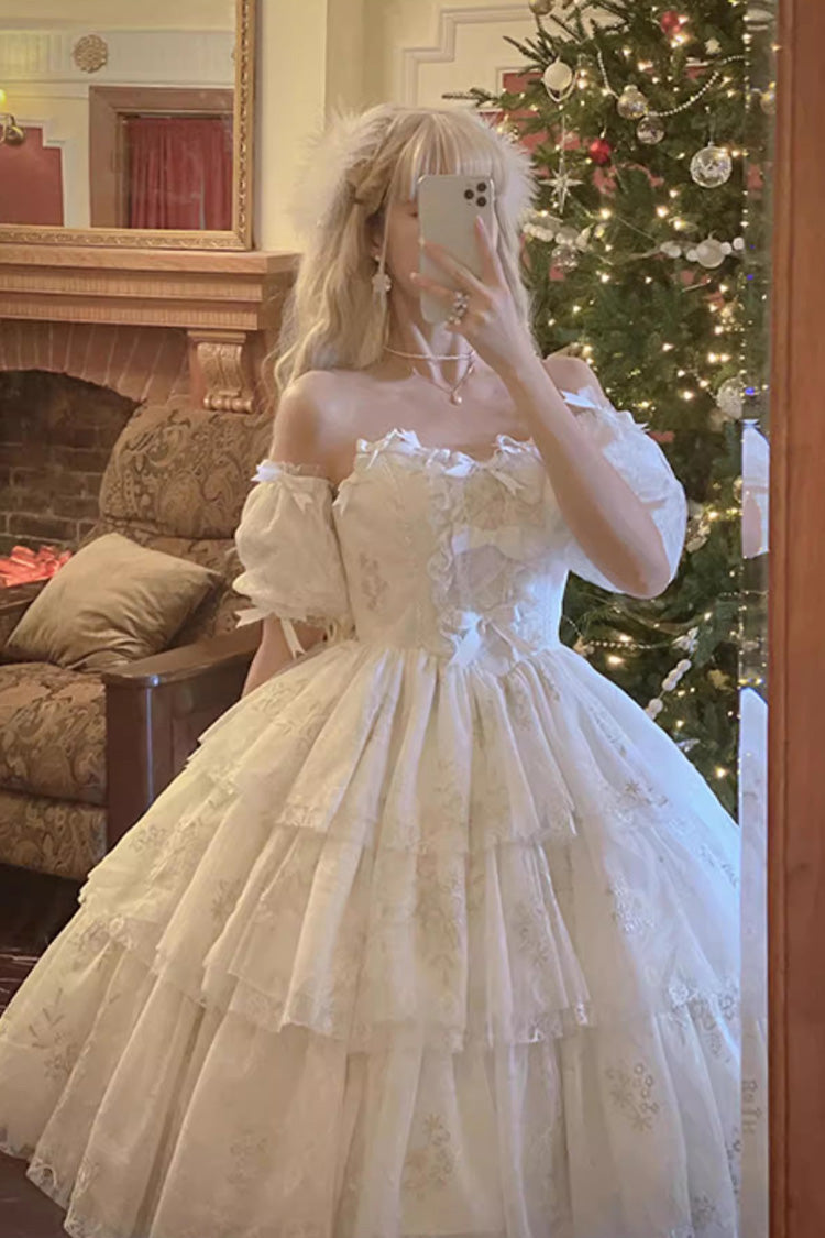 Gothic Lolita Dress - Multi-layer Print Hanayome, White, Sweet Style, Bow Detail, Printed - additional product view 6