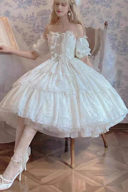 Gothic Lolita Dress - Multi-layer Print Hanayome, White, Sweet Style, Bow Detail, Printed - additional product view 7