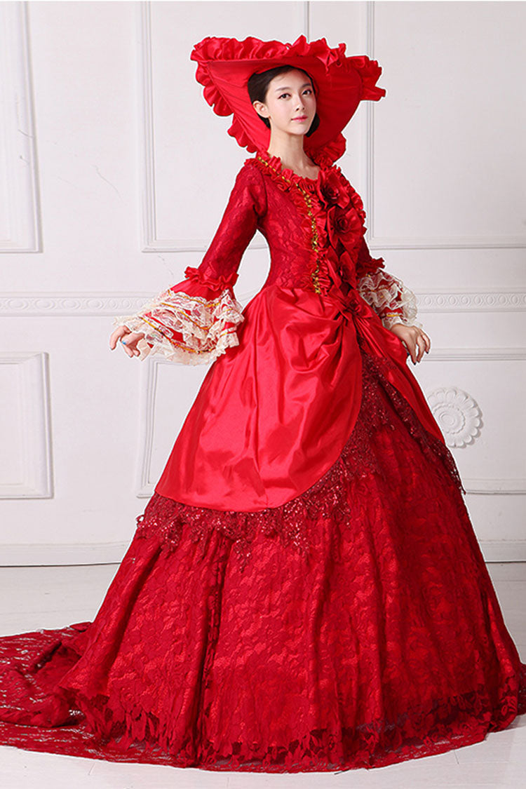 Gothic Lolita Dress - Multi-layer, Red, High Waist, Lace Trim, Embroidered - additional product view 2