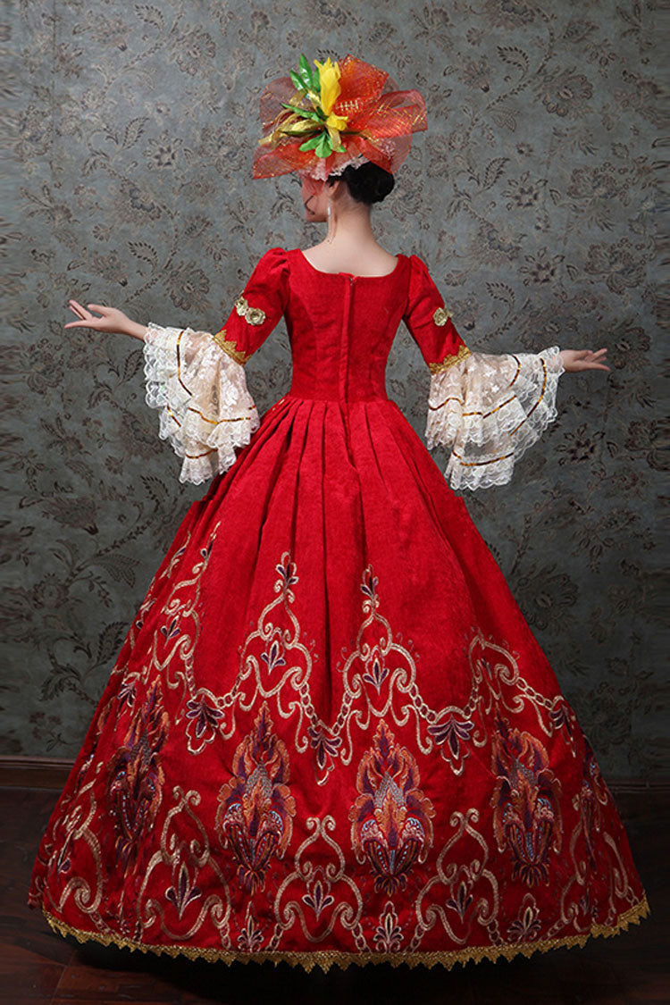 Gothic Lolita Dress - Multi-layer Trumpet Sleeves Half, Red, High Waist, Embroidered - additional product view 3