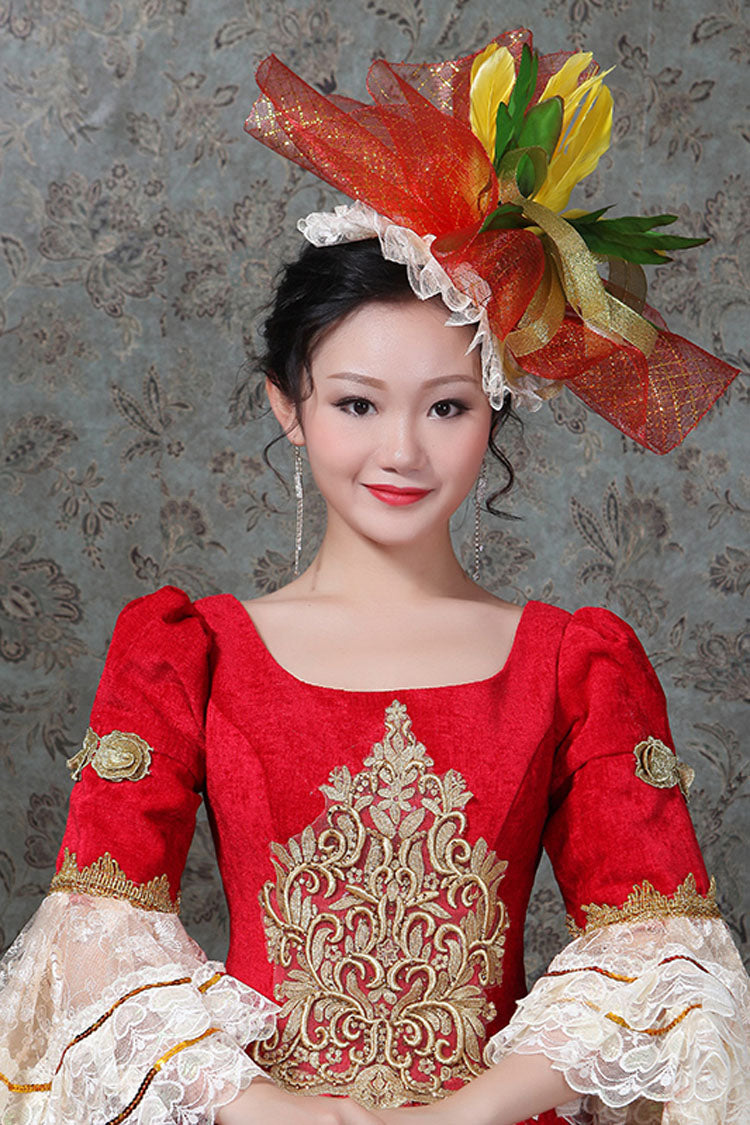 Gothic Lolita Dress - Multi-layer Trumpet Sleeves Half, Red, High Waist, Embroidered - additional product view 4