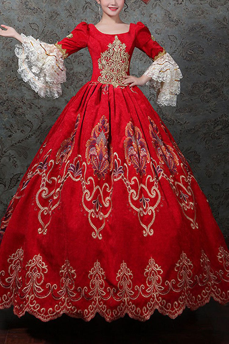 Gothic Lolita Dress - Multi-layer Trumpet Sleeves Half, Red, High Waist, Embroidered - main product image