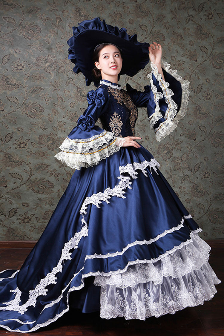 Gothic Lolita Dress - Multi-layer Trumpet Sleeves High, 2 Colors, High Waist, Lace Trim - additional product view 2