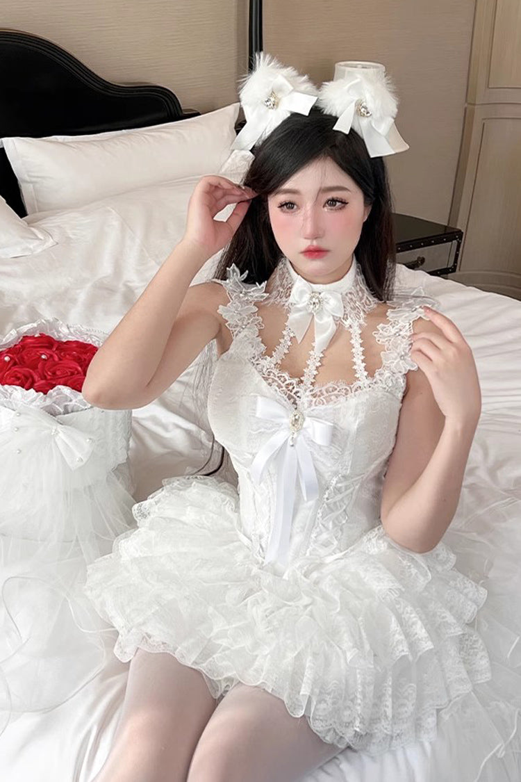 Gothic Lolita Dress - Multi-layer, White, Sweet Style, Bow Detail, Lace Trim - additional product view 2