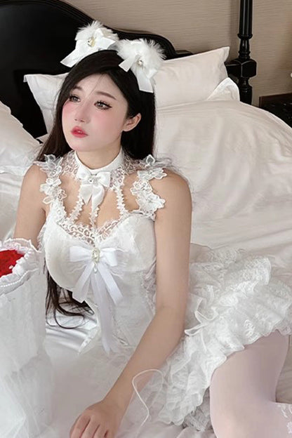 Gothic Lolita Dress - Multi-layer, White, Sweet Style, Bow Detail, Lace Trim - additional product view 4