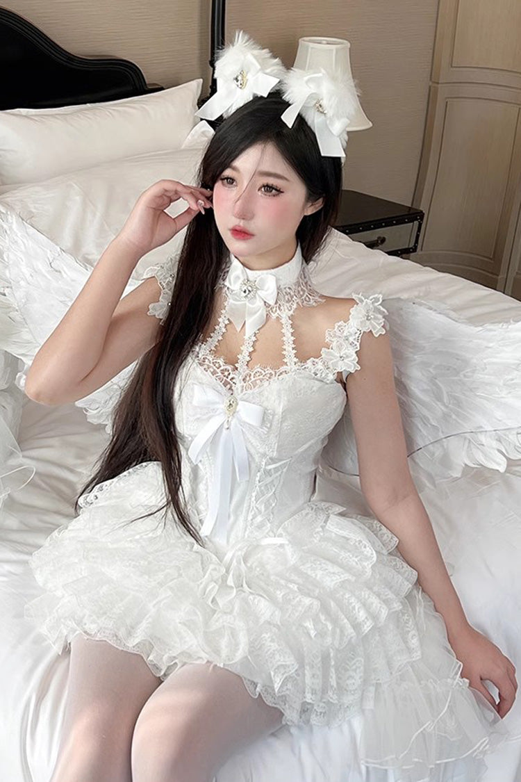 Gothic Lolita Dress - Multi-layer, White, Sweet Style, Bow Detail, Lace Trim - additional product view 5