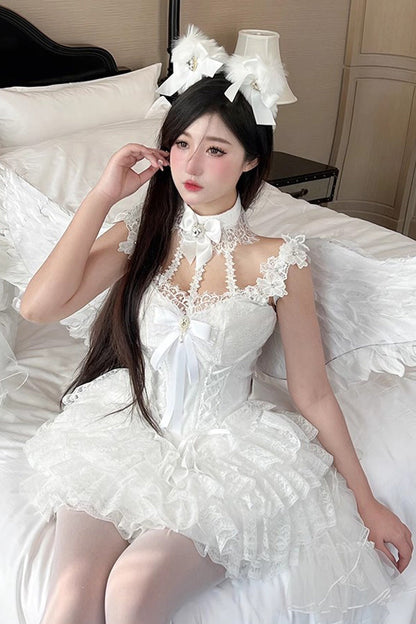 Gothic Lolita Dress - Multi-layer, White, Sweet Style, Bow Detail, Lace Trim - additional product view 5