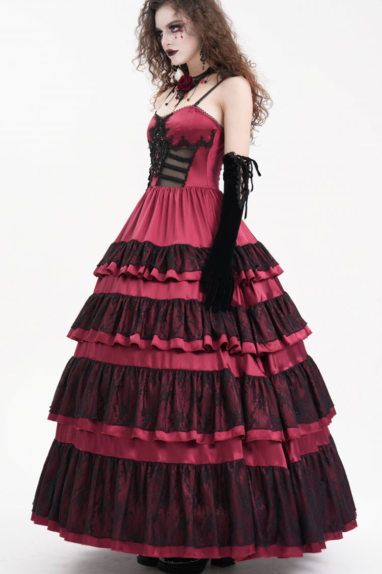 Gothic Lolita Dress - Multi-layered, Red, Women's Style, Ruffled, Lace-Up - additional product view 2
